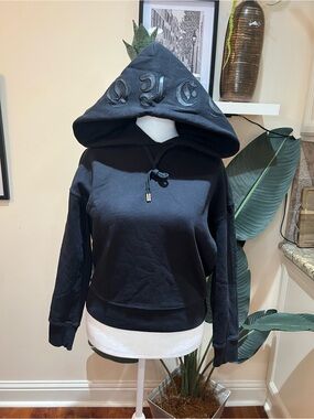 Alexander McQueen Black Hooded Pullover Sweatshirt w/ Lambskin "McQueen" on Hood